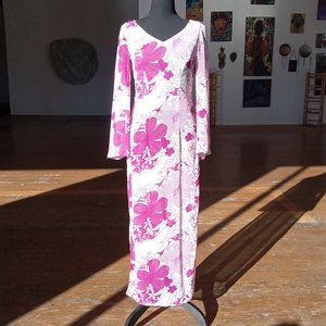 Purple and white sheer long sleeve Maxi length tunic top